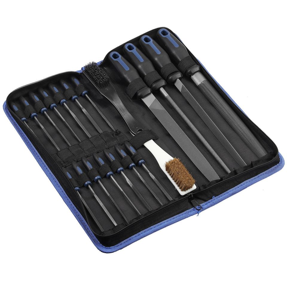 eSynic 20Pc File Set Flat, Half-Round, Round, Triangle, Needle File+Bruch Pack in Pouch UK