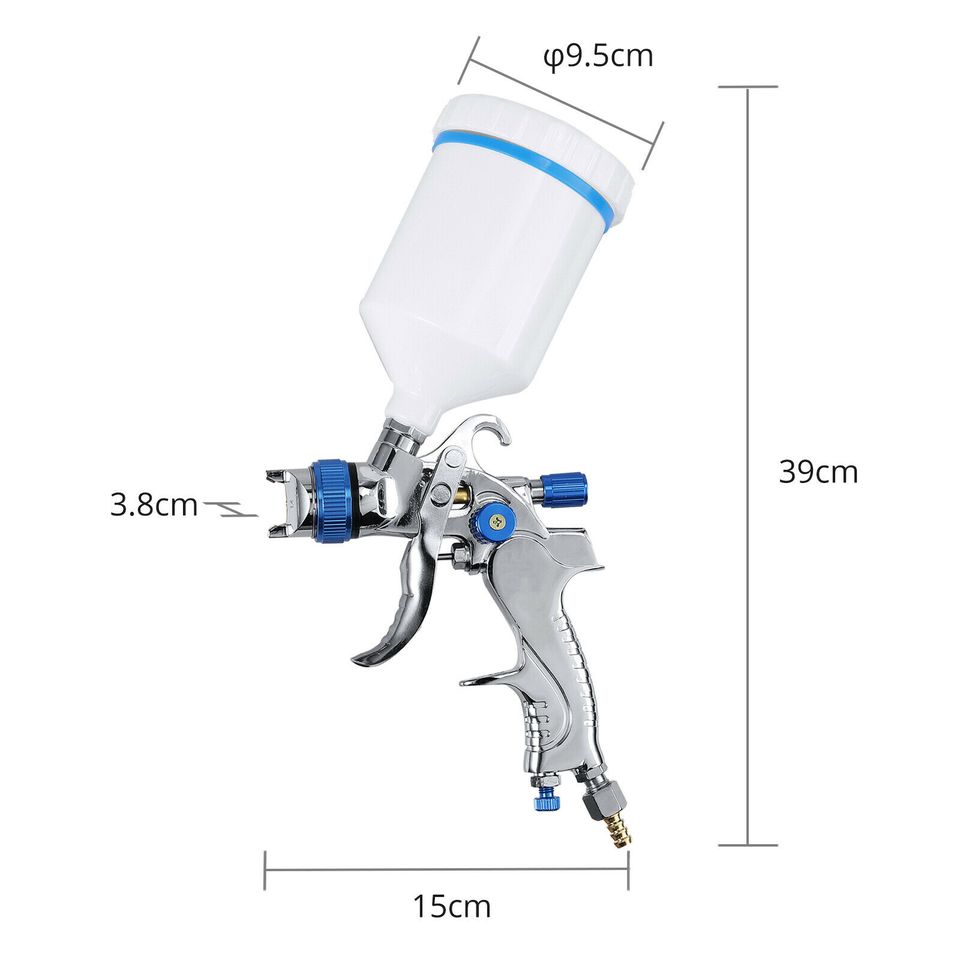 eSynic 1/4 inch HVLP Car Gravity Feed Paint Spray Gun 600 ml Cup 1.4/1.7/2.0 mm Nozzle