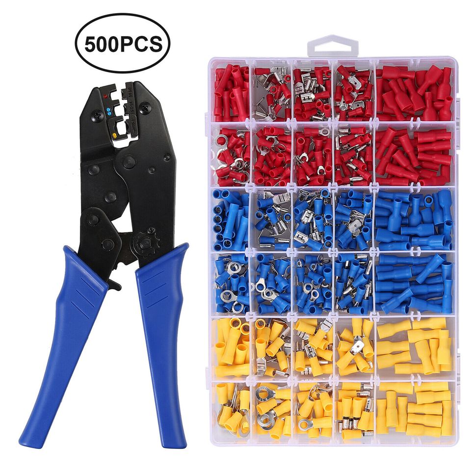 eSynic 500Pc Insulated Electrical Wire Connector Terminal Assorted Set + Crimping Plier