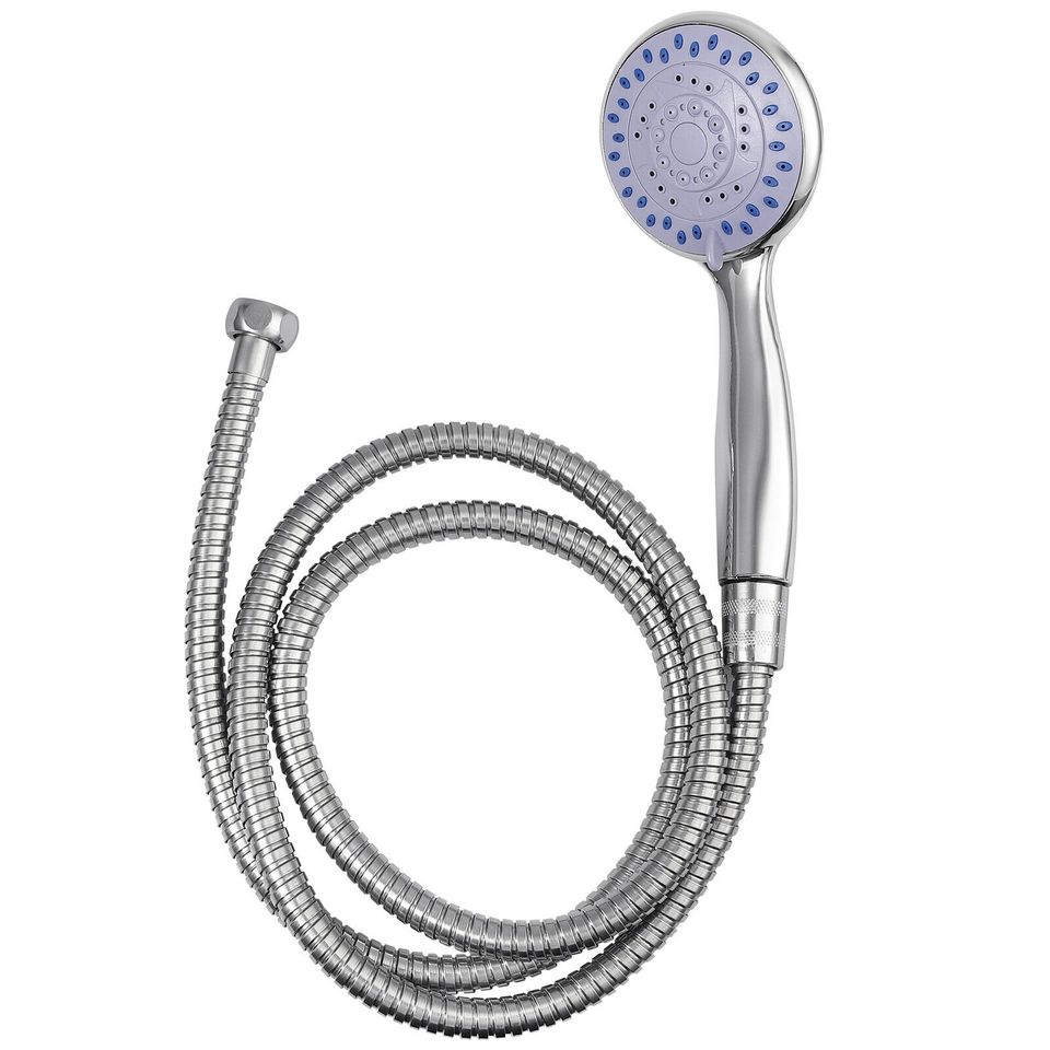 eSynic Adjustable Chrome Shower Slider Riser Rail Bar Set w/ Modern Head & Hose Holder