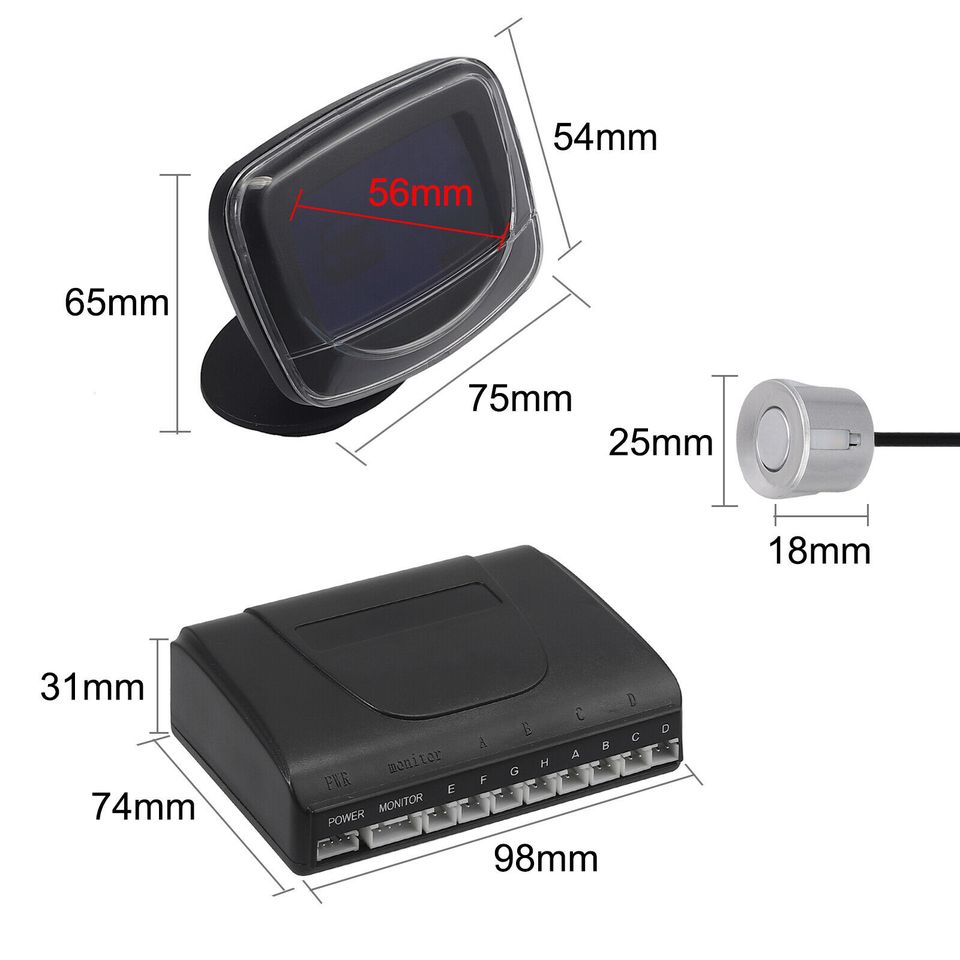 eSynic LCD Car Auto Backup Reverse Rear Radar System Alert Alarm Kit 8 Parking Sensors
