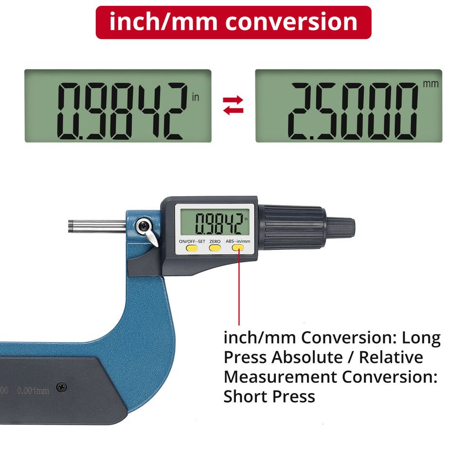 eSynic 0.00005 in Outside Micrometer 75-100mm/3-4in Electronic Digital Micrometer Tool