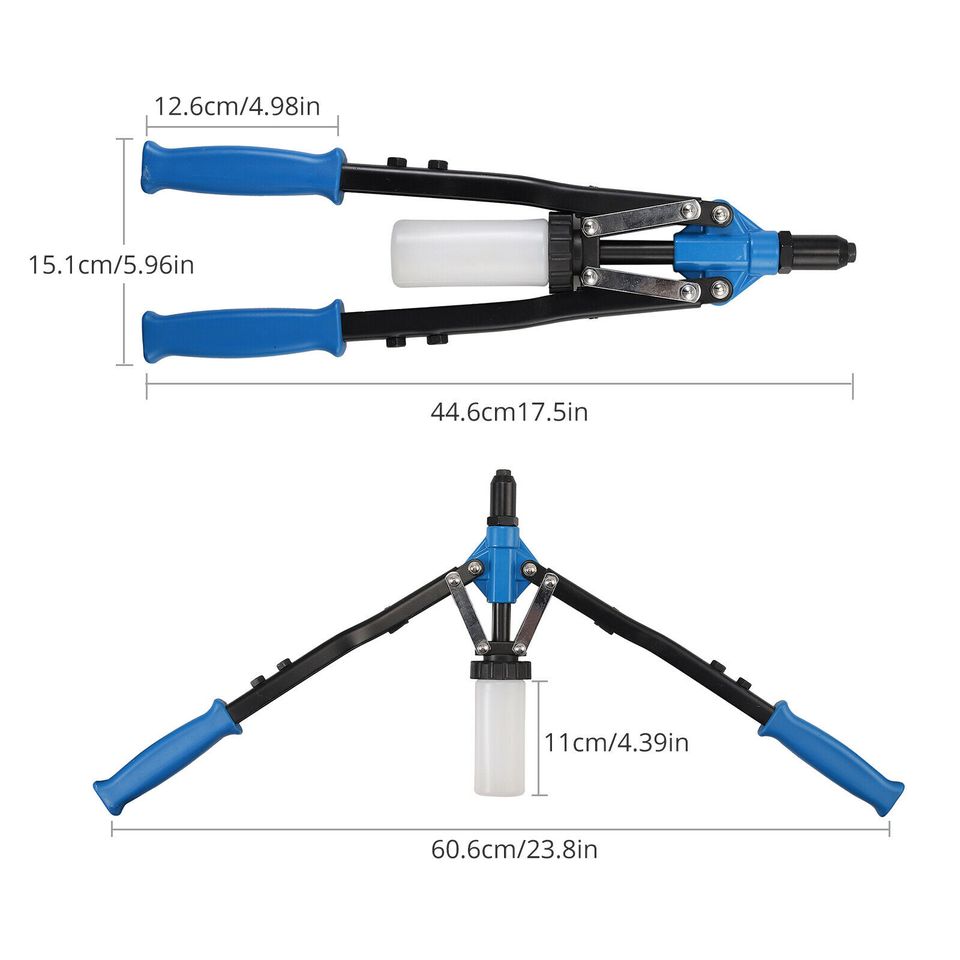 eSynic 18 inch Hand Riveter Rivet Nut Gun + 200 Pcs Rivets 3.2/ 4.0/ 4.8 /6.0 /6.4 mm DE