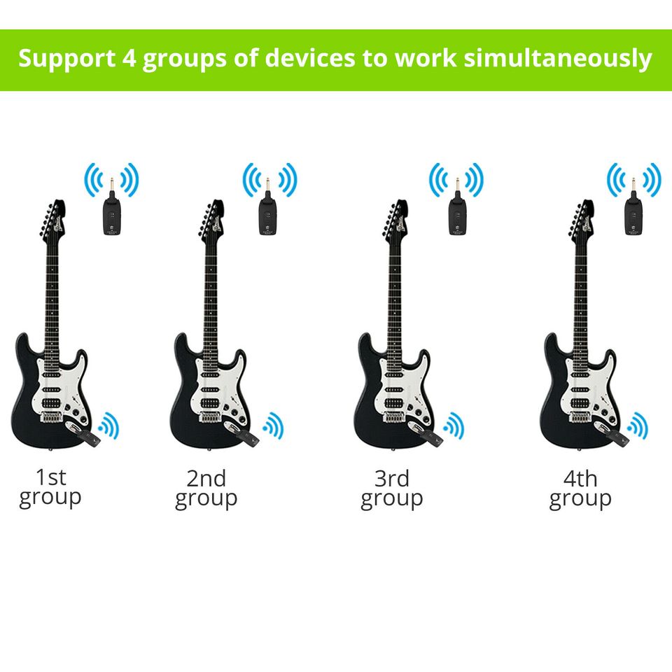 eSynic 2.4GHZ UHF Wireless Guitar Bass System Transmitter Receiver Built-in Rechargable