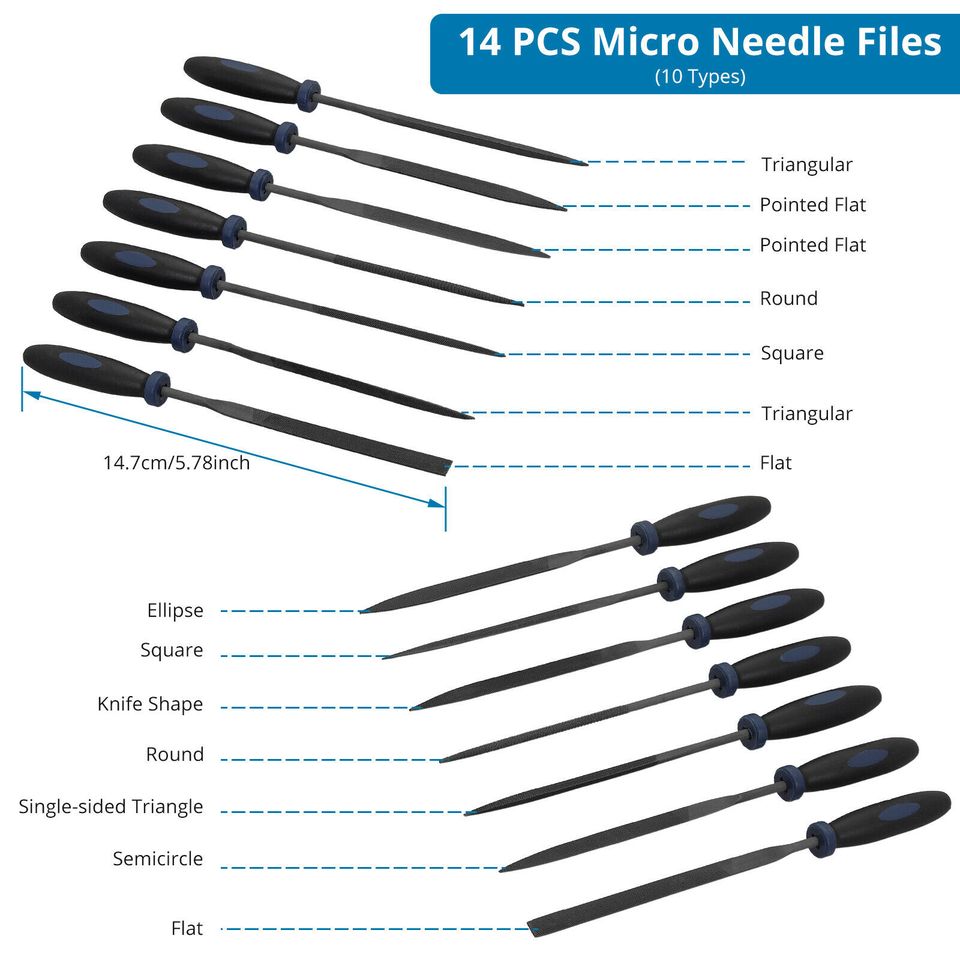 eSynic 20Pc File Set Flat, Half-Round, Round, Triangle, Needle File+Bruch Pack in Pouch UK