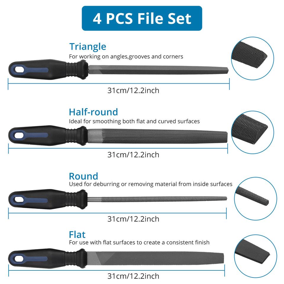 eSynic 20Pc File Set Flat, Half-Round, Round, Triangle, Needle File+Bruch Pack in Pouch UK