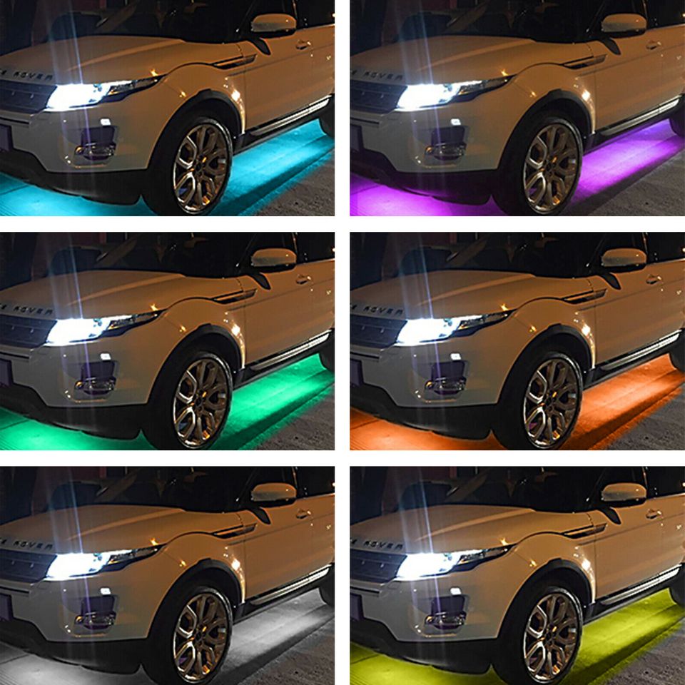 eSynic 4 PCS RGB LED Strip Under Car Tube Underglow Underbody System Neon Lights Kit US