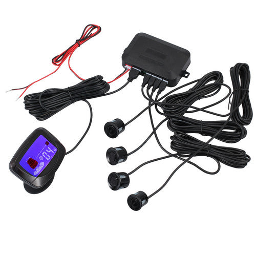 Black 4 Car Reversing Parking Sensors Kit Buzzer Audio Alarm LCD Display DC 12V