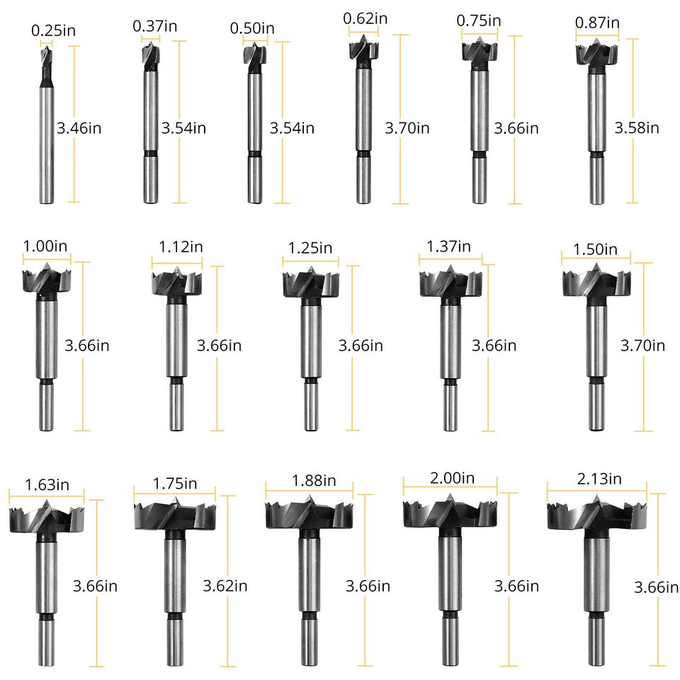 eSynic 16Pc Forstner Drill Bit Set 3/8