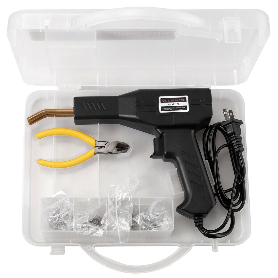 eSynic 50W Plastic Welder Hot Stapler Machine Handy Gun Car Bumper Repair Kit + Staples