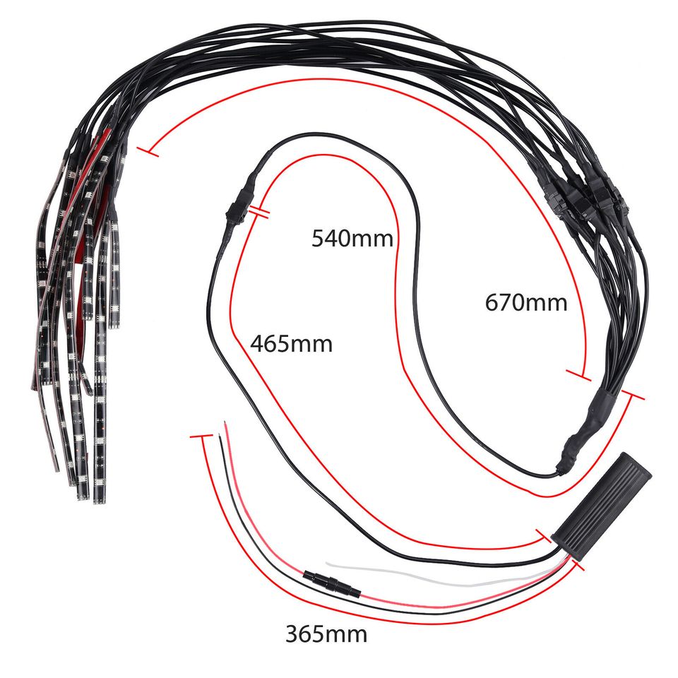 eSynic 12X Motorcycle Led Lights Wireless Remote 15 Color Neon Glow Light Strips Kit UK