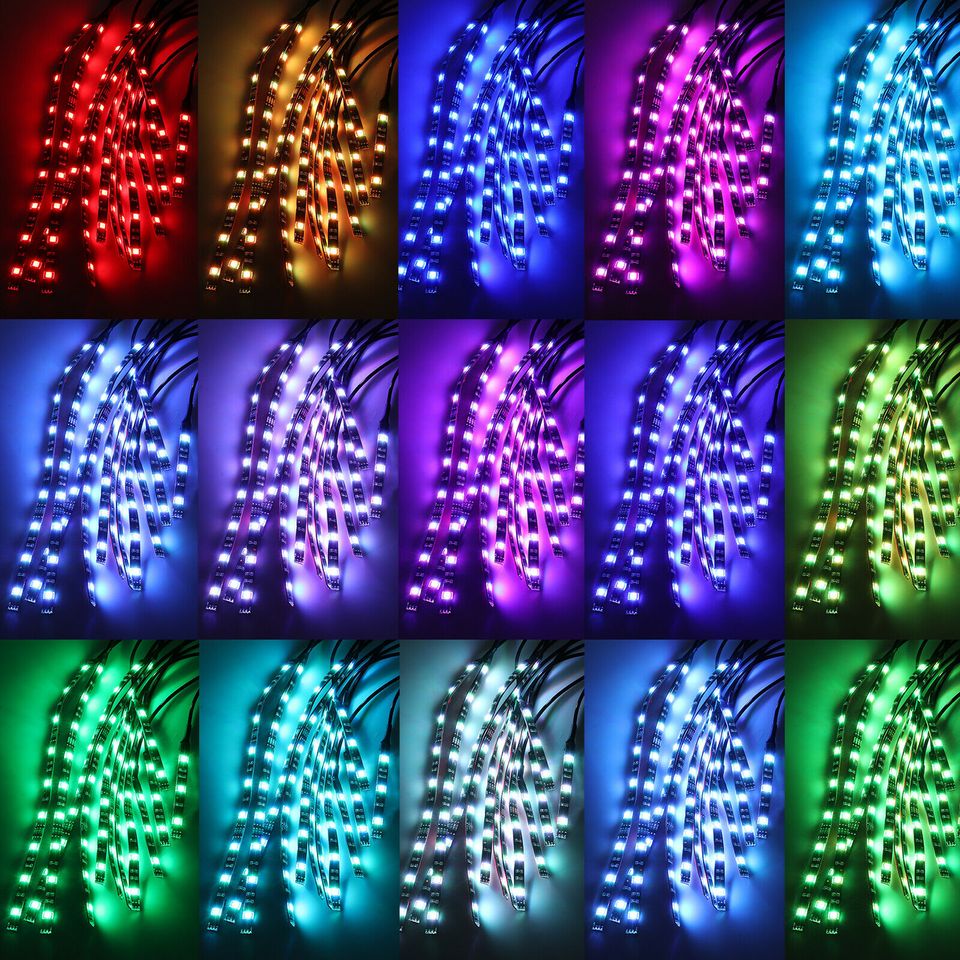 eSynic 12X Motorcycle Led Lights Wireless Remote 15 Color Neon Glow Light Strips Kit US