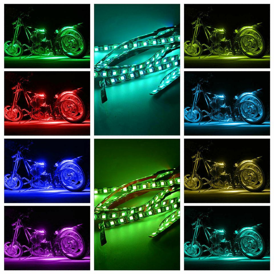 eSynic 12X Motorcycle Led Lights Wireless Remote 15 Color Neon Glow Light Strips Kit US