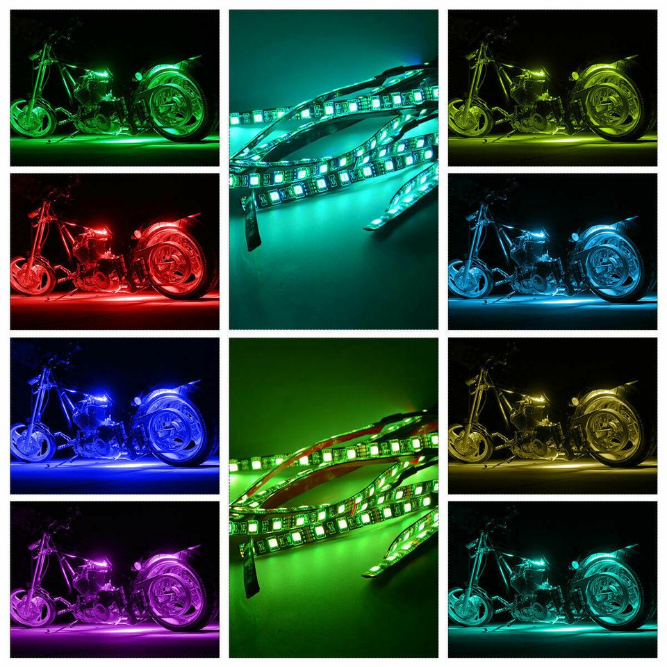 eSynic 12X Motorcycle Led Lights Wireless Remote 15 Color Neon Glow Light Strips Kit UK