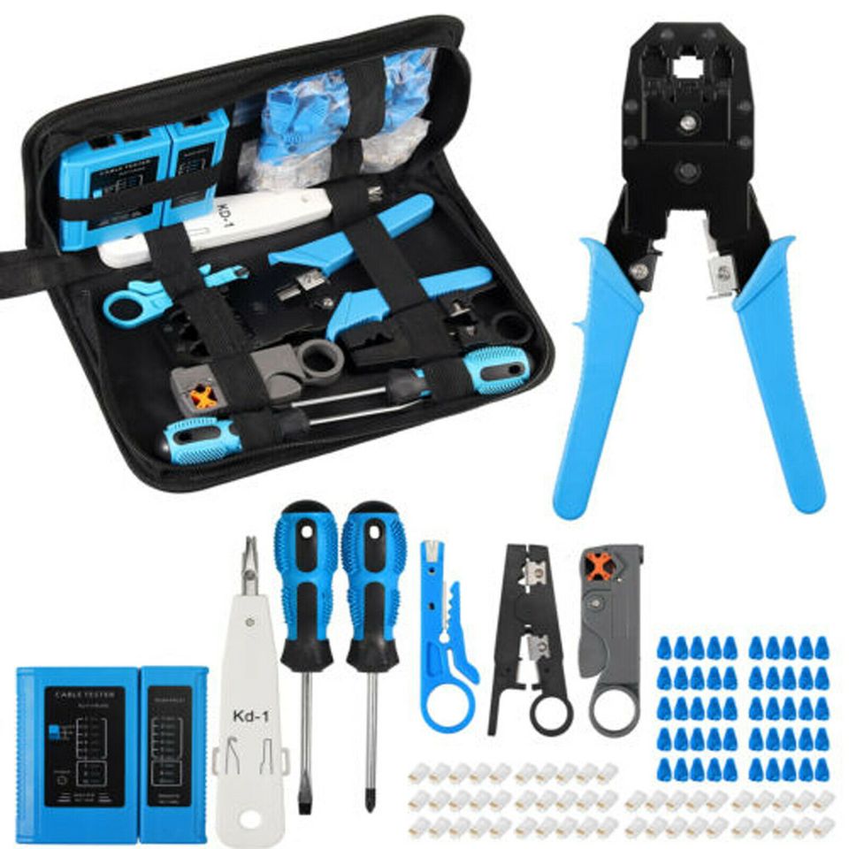 eSynic 11 in 1 Rj45 Crimping Tool Kit Set For CAT5/CAT5e Network Repair Tools Blue