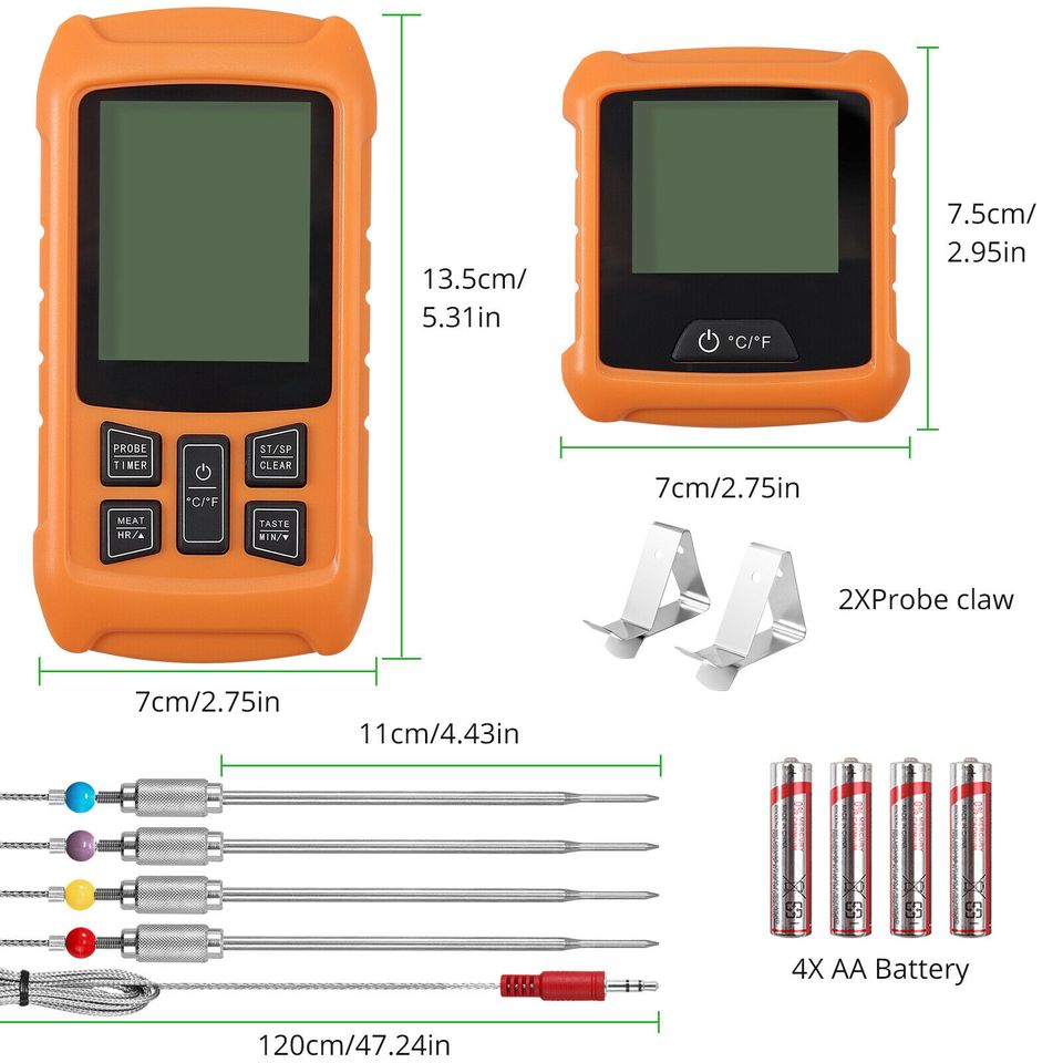 eSynic Wireless Cooking Thermometer Digital BBQ Grill Oven Meat Remote 328 Feet w/Probe US