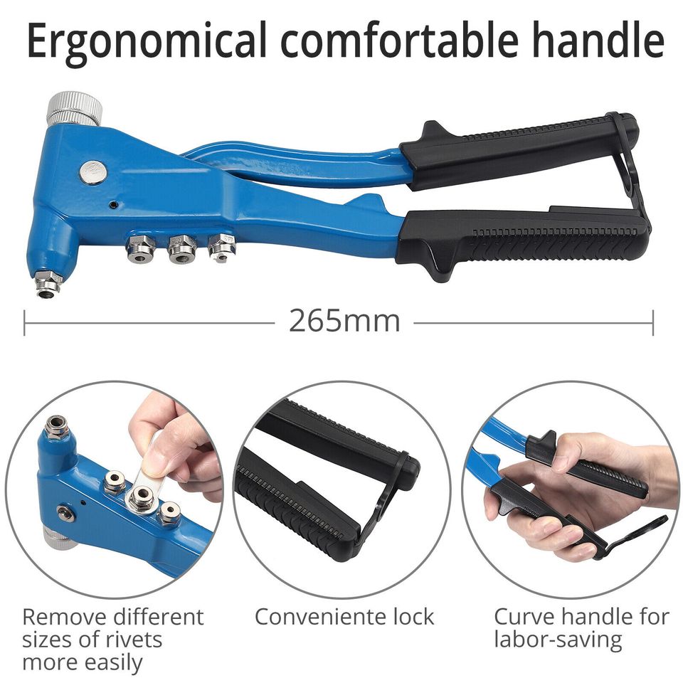 eSynic 10 in Rivet Nut Gun M3-M6 Hand Riveter Rivet Gun with 100pcs Nut Setting System