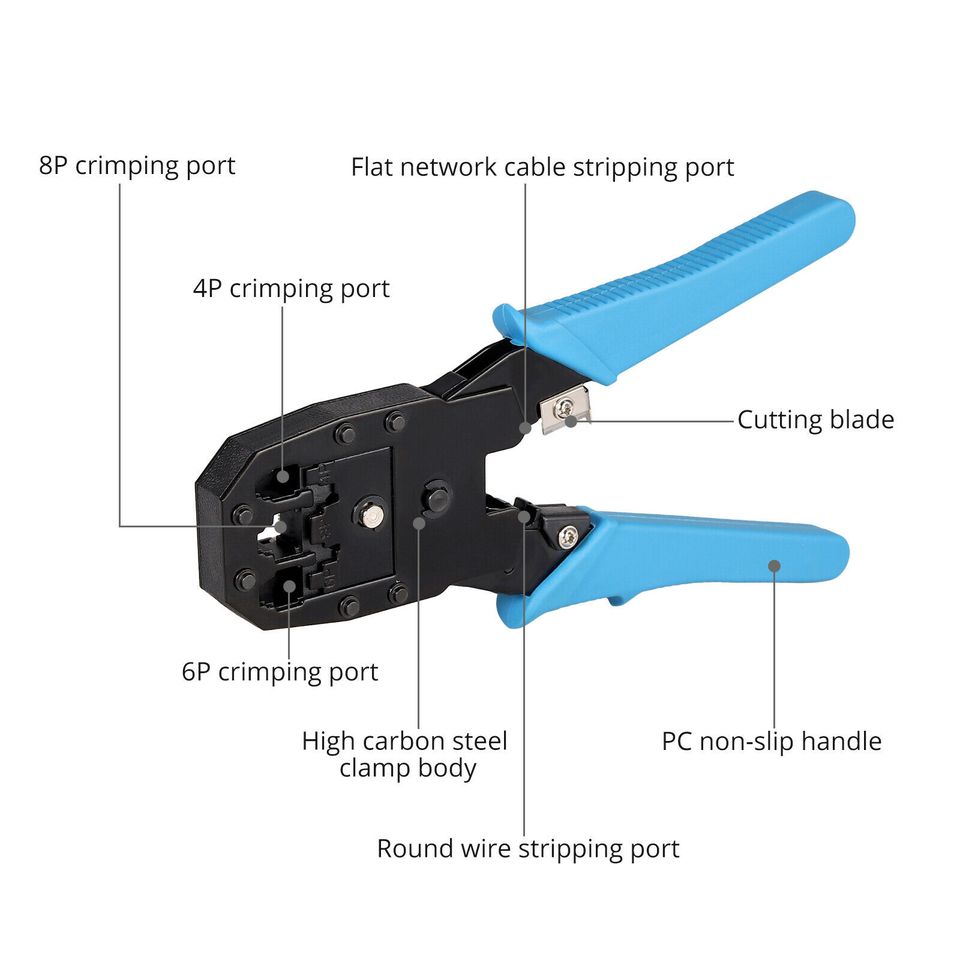 eSynic 11 in 1 Rj45 Crimping Tool Kit Set For CAT5/CAT5e Network Repair Tools Blue