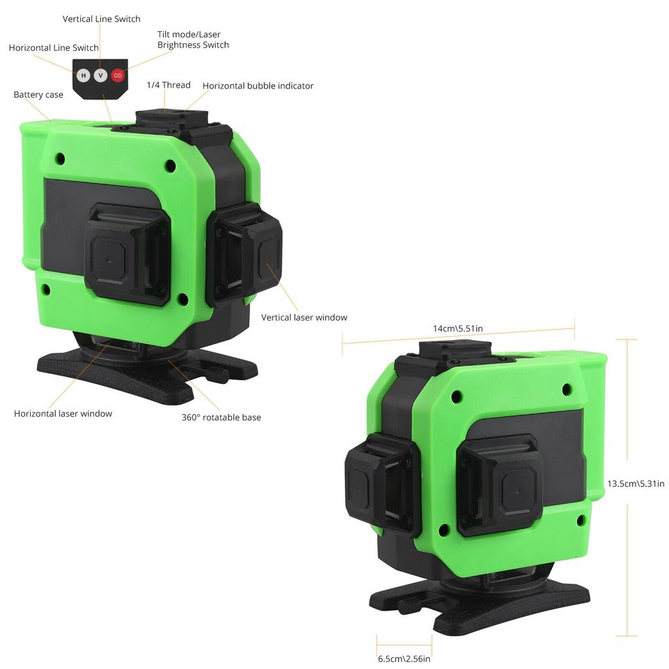 eSYNiC 3D 12 Line Green Laser Level Auto Self Leveling 360° Rotary Cross Measure w/ Box DE