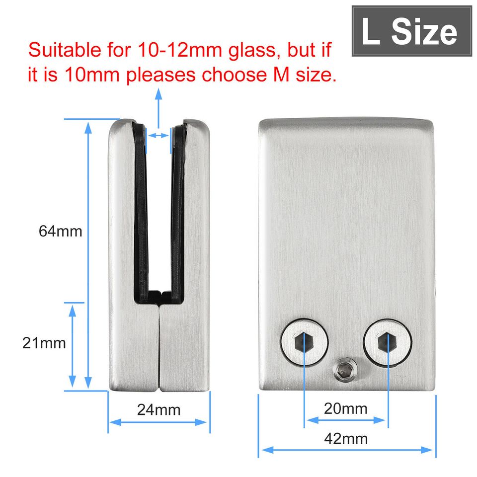 eSynic 8pcs Stainless Steel Glass Clip Clamp Bracket Holder 24 mm For 10-12mm Thick Glass