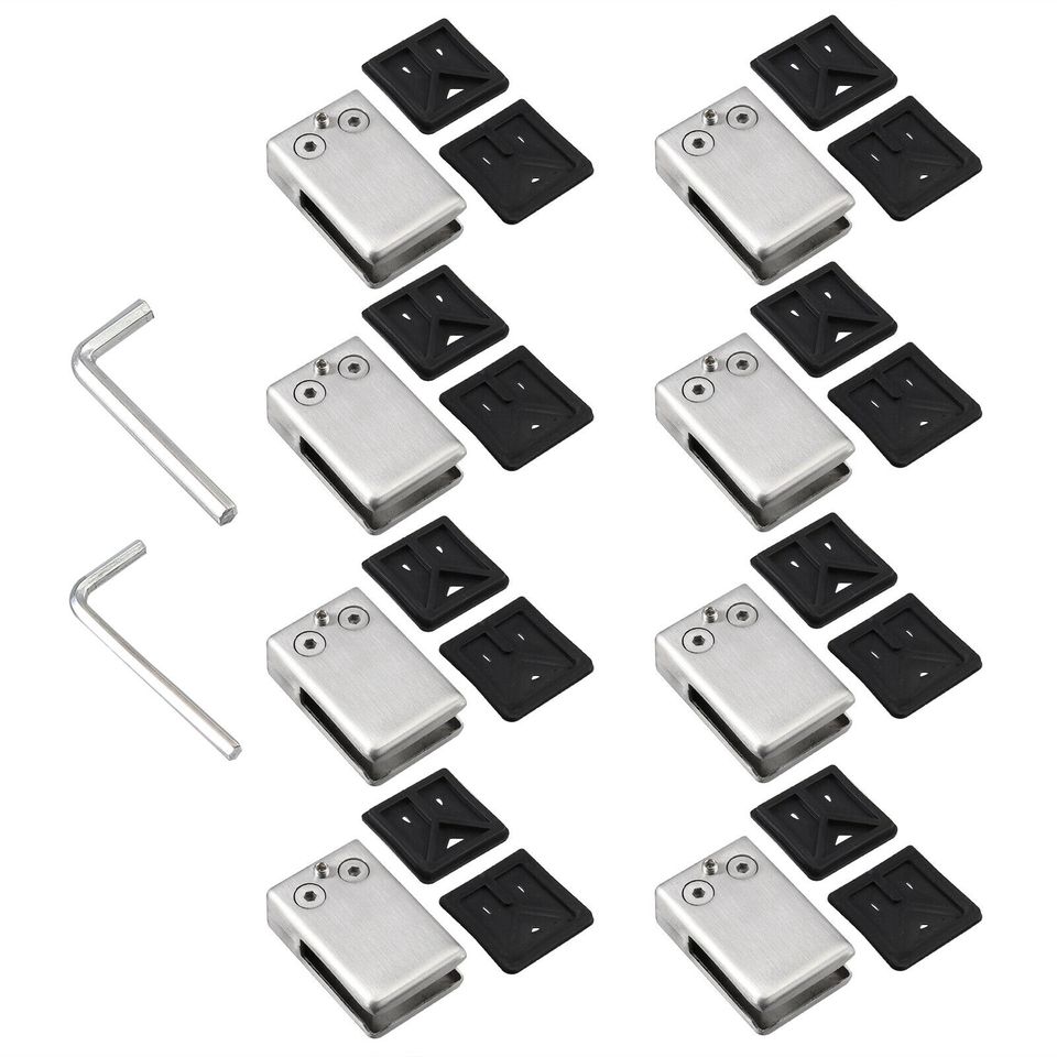 eSynic 8pcs Stainless Steel Glass Clip Clamp Bracket Holder 24 mm For 10-12mm Thick Glass