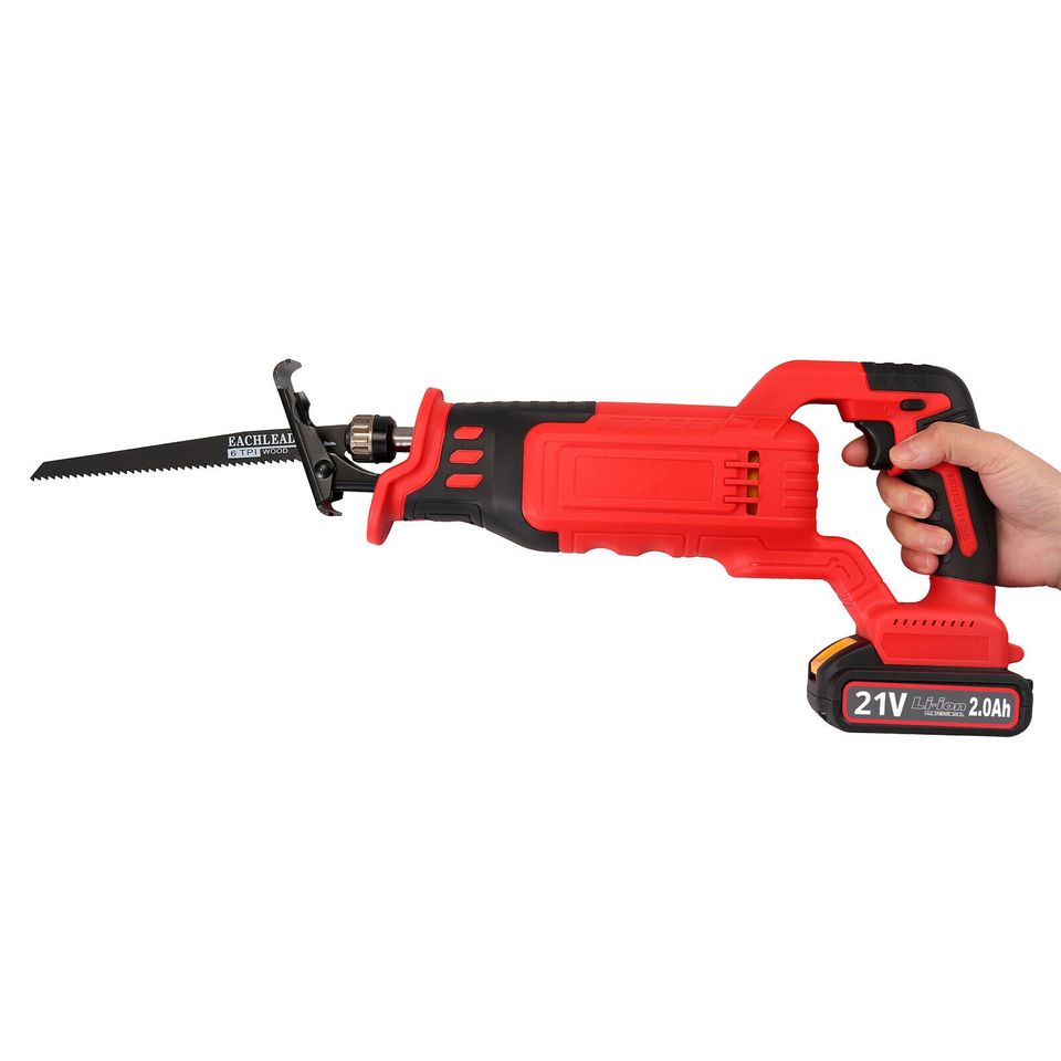 eSYNiC 21V Cordless Reciprocating Saw Recip Sabre Saw Blades + Battery for Wood, Metal