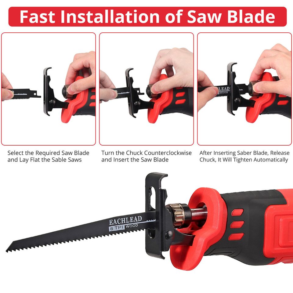 eSYNiC 21V Cordless Reciprocating Saw Recip Sabre Saw Blades + Battery for Wood, Metal