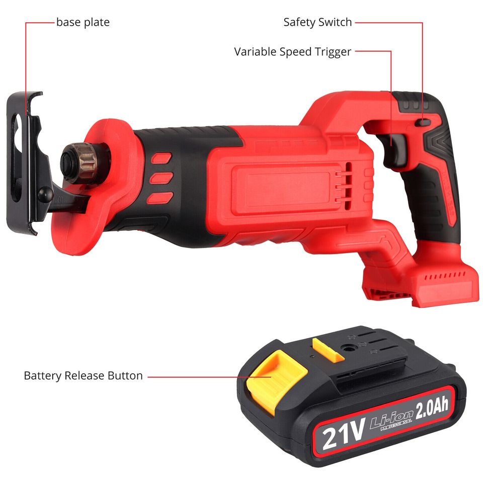 eSYNiC 21V Cordless Reciprocating Saw Recip Sabre Saw Blades + Battery for Wood, Metal