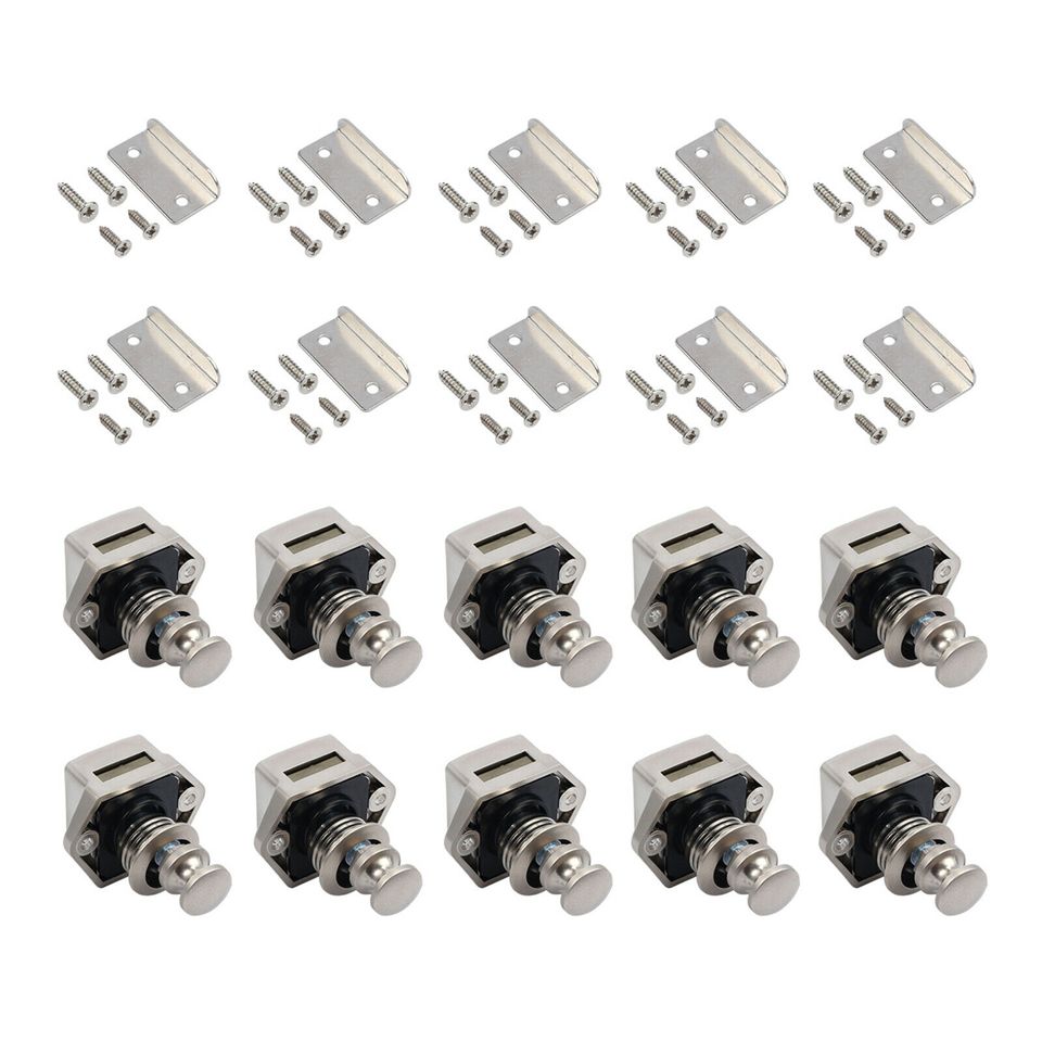 eSynic 10 PCS Silver Push Button Drawer Camper Door Catch Lock Caravan RV Cabinet Latch Knob