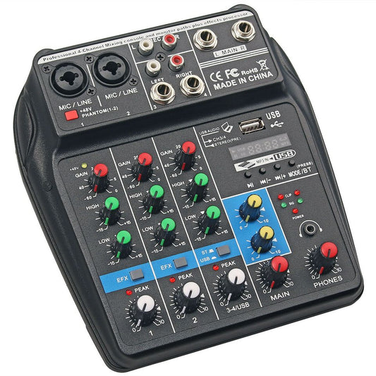 eSynic 4 Channel Audio Mixer with Sound Card Mixing Console Bluetooth USB for Recording