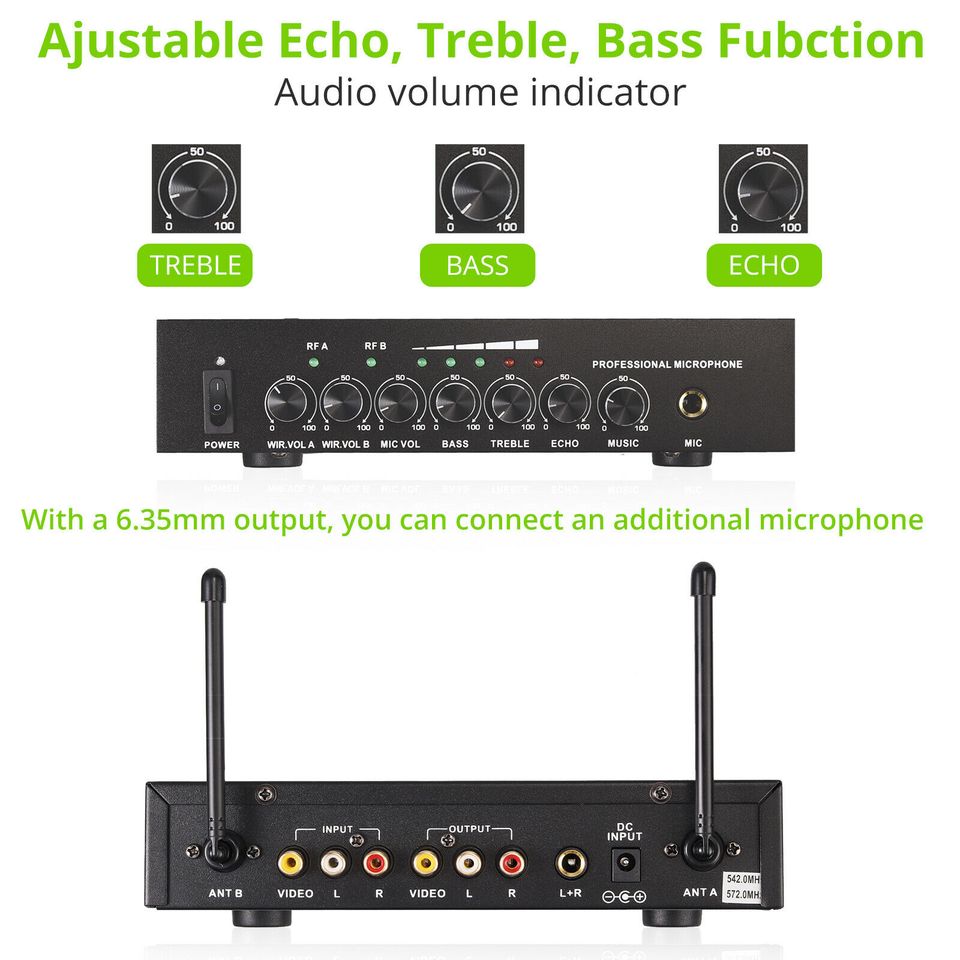 eSynic 2 Channel Dual UHF Handheld Wireless Microphone System