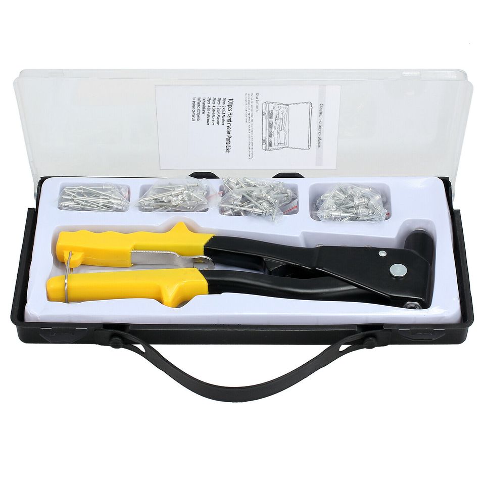 eSynic Heavy Duty Hand Riveter Set with 200pcs Rivets Hand Repair Tools Riveter Yellow