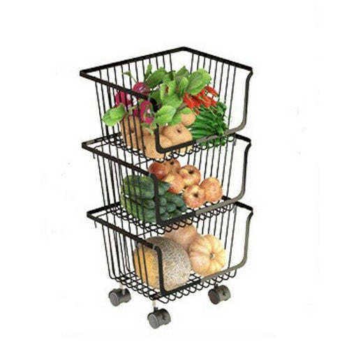 3 Layers Rotatable Baskets Kitchen Vegetable Fruits Rack Rolling Storage Cart