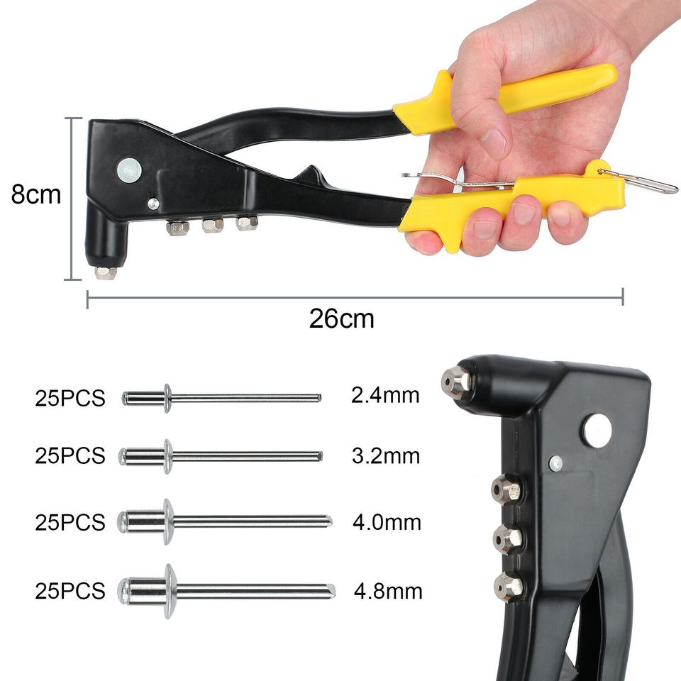 eSynic Heavy Duty Hand Riveter Set with 200pcs Rivets Hand Repair Tools Riveter Yellow