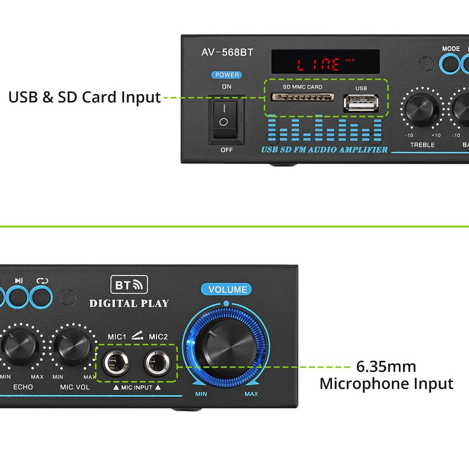 eSynic 50W+50W HiFi Bluetooth Power Amplifier 2 Channels Stereo Audio Amp Receiver