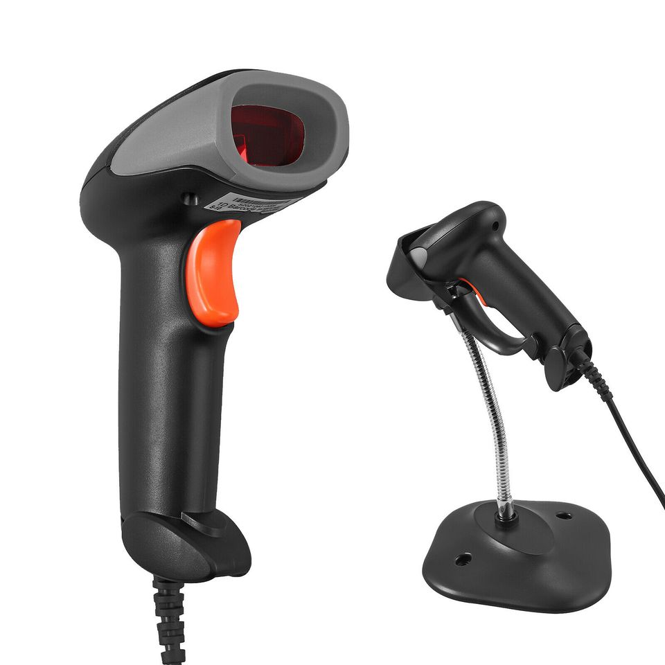 eSynic Warehouse USB Laser Gun Barcode Scanner Handheld Code UPC POS Reader with Stand