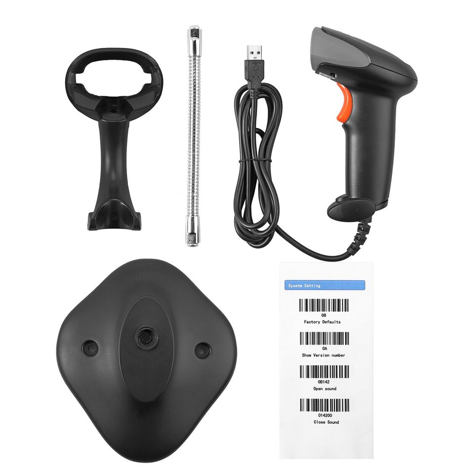 eSynic Warehouse USB Laser Gun Barcode Scanner Handheld Code UPC POS Reader with Stand