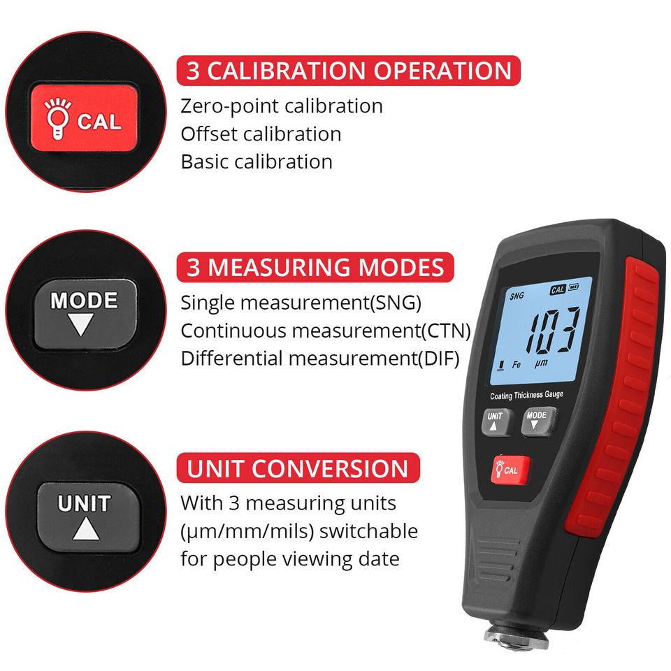 eSynic Digital Car Paint Coating Thickness Gauge Meter Tester Depth Detector Measuring