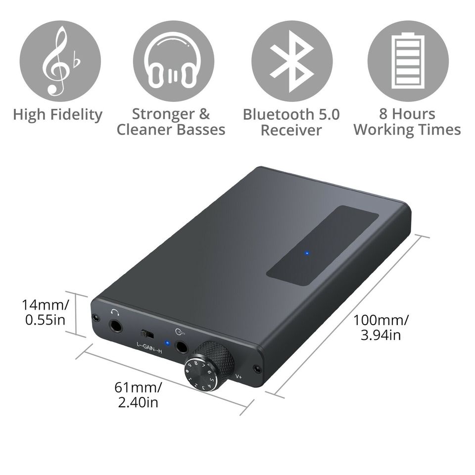eSynic Bluetooth HIFI Headphone Amplifier 3.5mm Portable Earphone AMP 16-150Ω Impedance