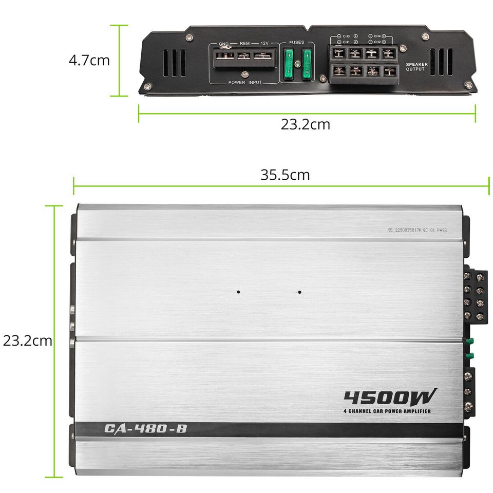 eSynic Full Range Amplifier RMS 4 Ohm 4/3/2 Channel 4500W Class AB Car Audio Amplifier