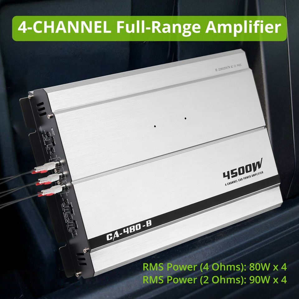 eSynic Full Range Amplifier RMS 4 Ohm 4/3/2 Channel 4500W Class AB Car Audio Amplifier