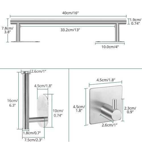 Bathroom Towel Rail Rack Holder Wall Mounted Kitchen Hook Bath Accessories Kit