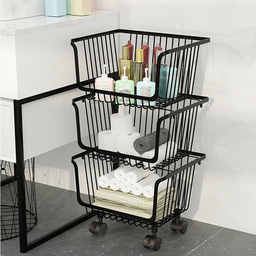 3 Layers Rotatable Baskets Kitchen Vegetable Fruits Rack Rolling Storage Cart