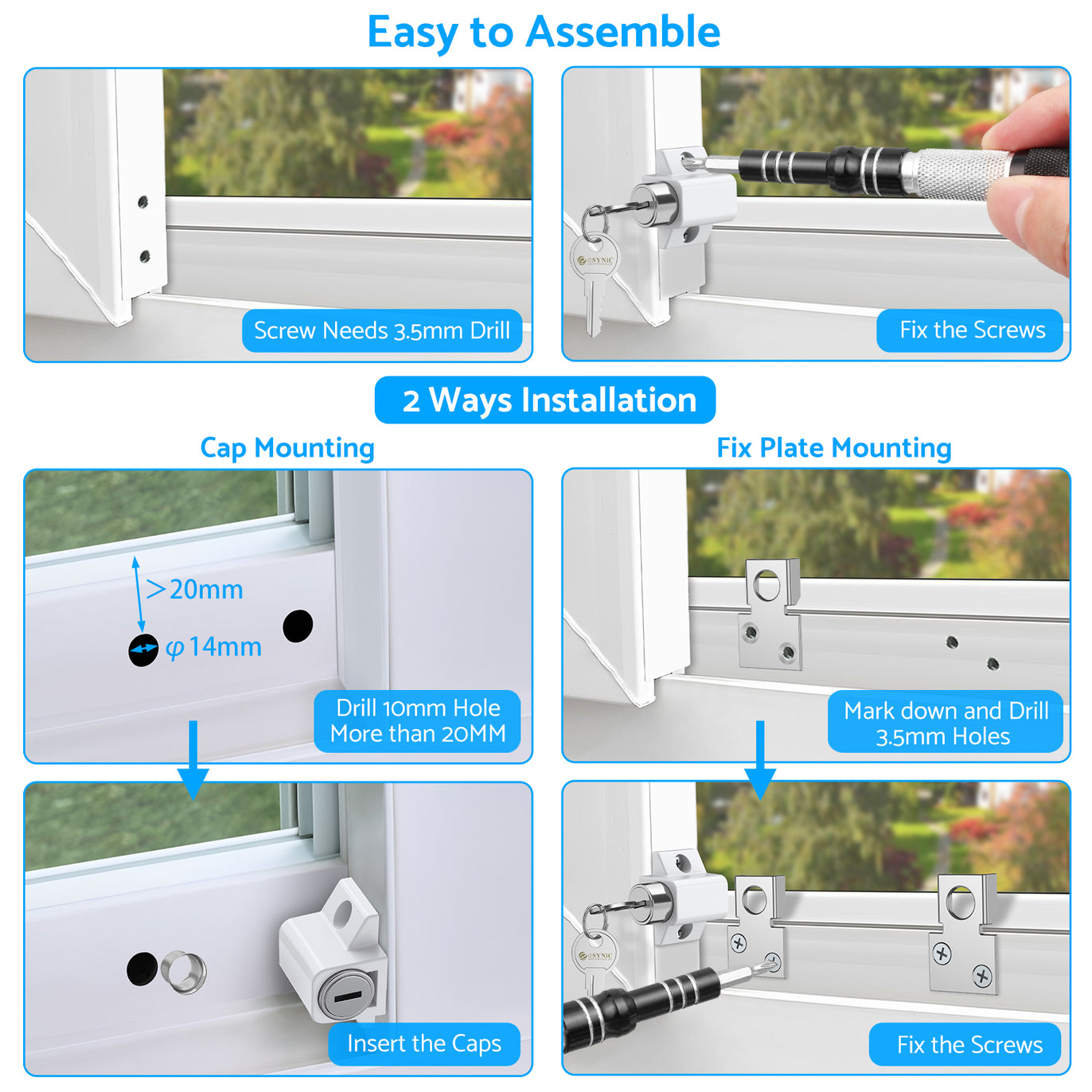 eSynic 2Pcs Sliding Patio Lock Sliding Patio Door Catches Set Security Lock