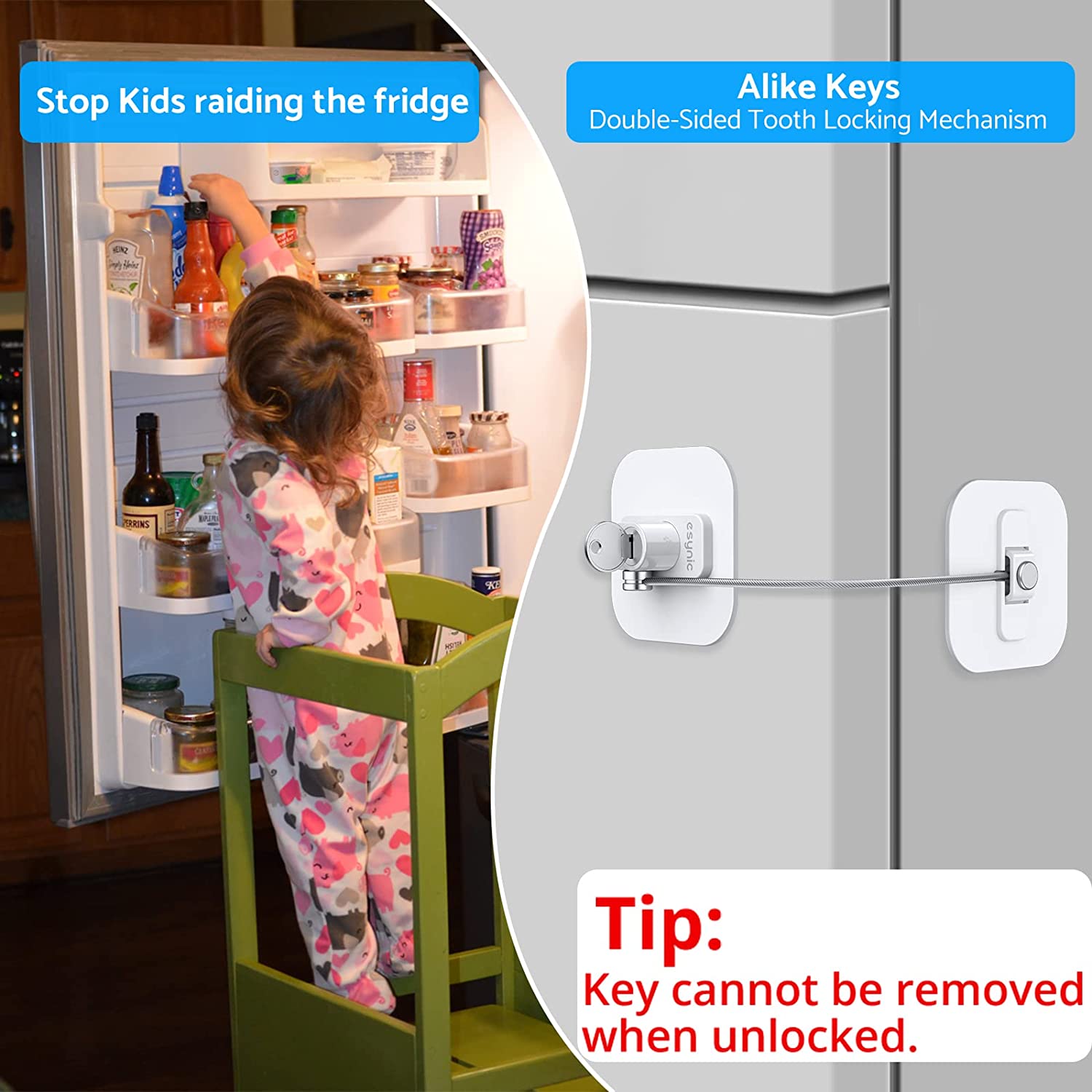 eSynic 2 Pcs Refrigerator Door Lock Fridge Door Lock with Key Cable
