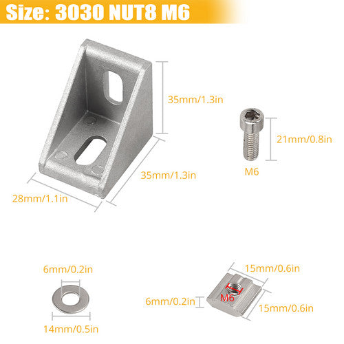 10x Befestigungsmaterial Winkel 3030 Nut 8 Aluminum Profile Eckhalterung M6x12mm