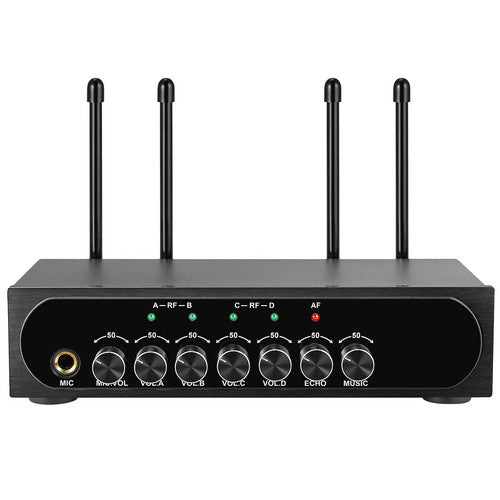 Portable UHF 4 Channel UHF Wireless Four Microphone Cordless Handheld Mic System