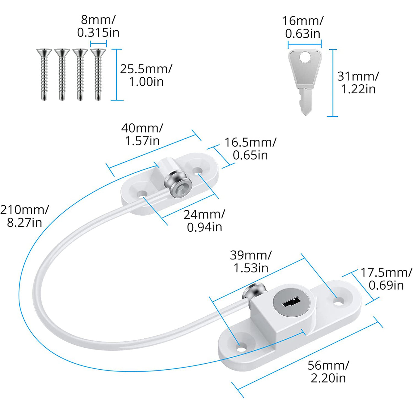 eSynic 4pcs Kids Window Restrictor Locks Window Lock UPVC - White