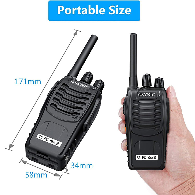 eSynic 2Pcs Professional Adult Walkie Talkies Portable 2 Way Radio Long Range Support 16 Channel VOX