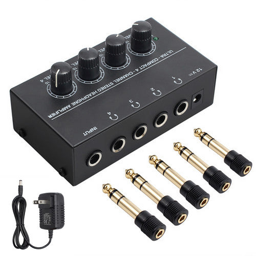 HA400 4-Channel Headphone Amplifier Audio Stereo Amp 6.35mm TRS Adapter Portable